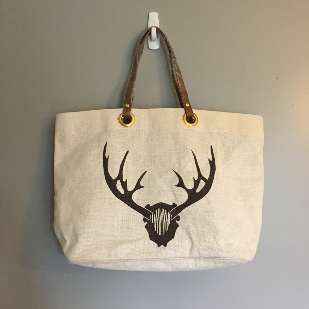 NWOT Mud pie deer Jute tote bag
